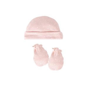 Gorro y Manoplas Rosas con Puntos Blancos