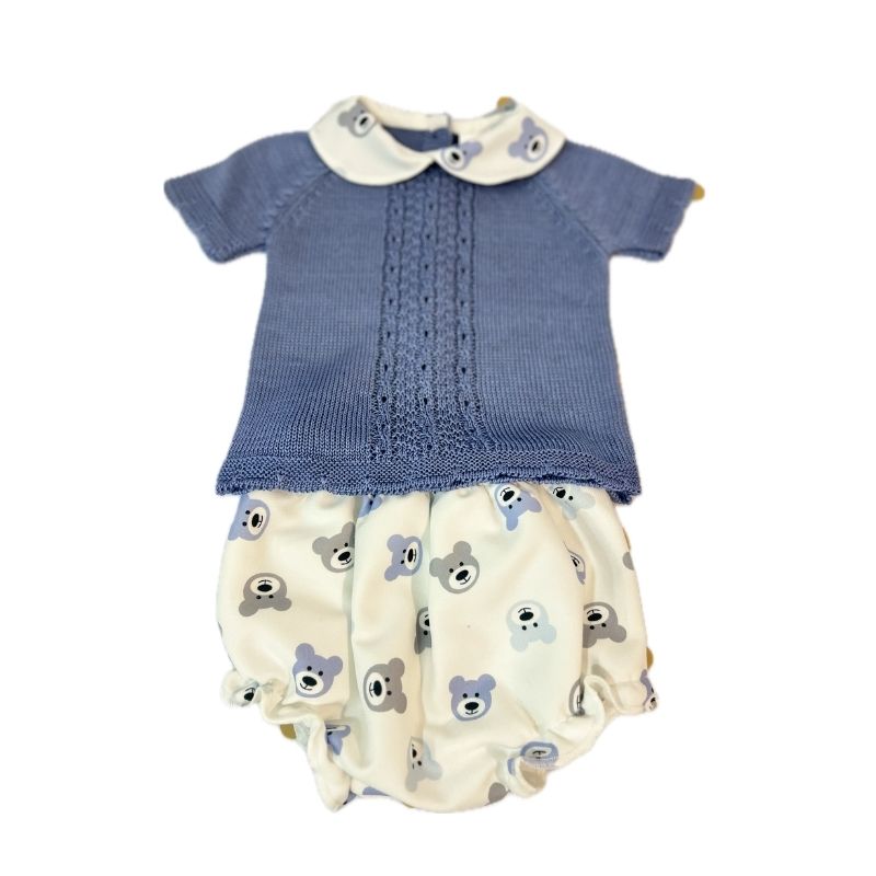 Conjunto punto azul marino con estampado de osos Conjunto punto azul marino con estampado de osos