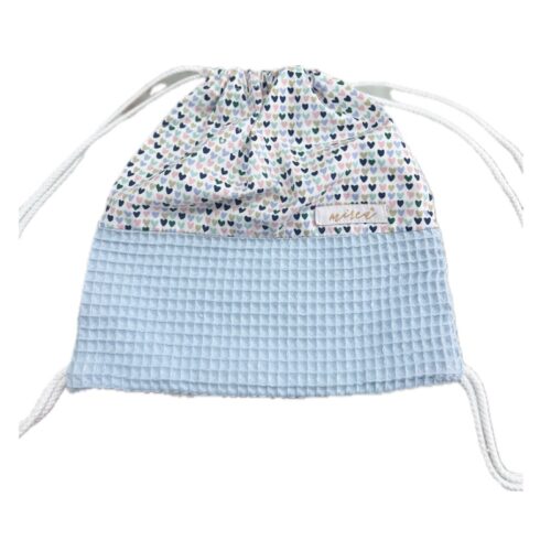 Mochila merienda azul con corazones