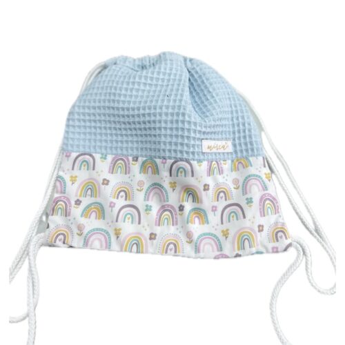 Mochila merienda azul con arcoíris