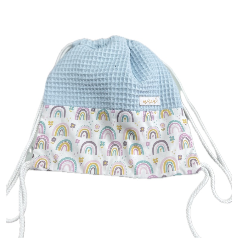 Mochila merienda azul con arcoíris