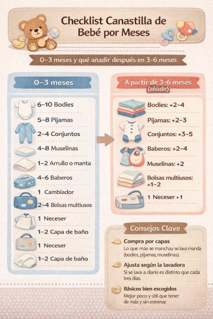 checklist canastilla bebé por meses infografia